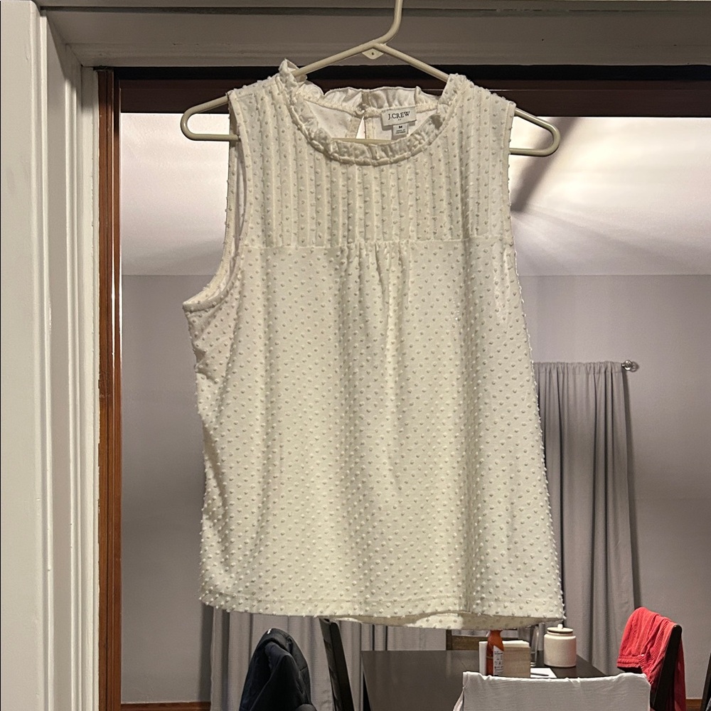 JCrew White Textured Sleeveless Camisole with Ruffle Neck
